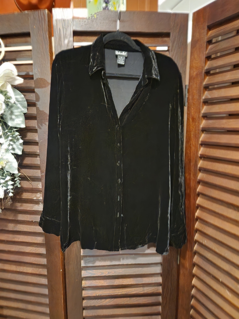 Rafaella Black Velvet Button-Down Shirt